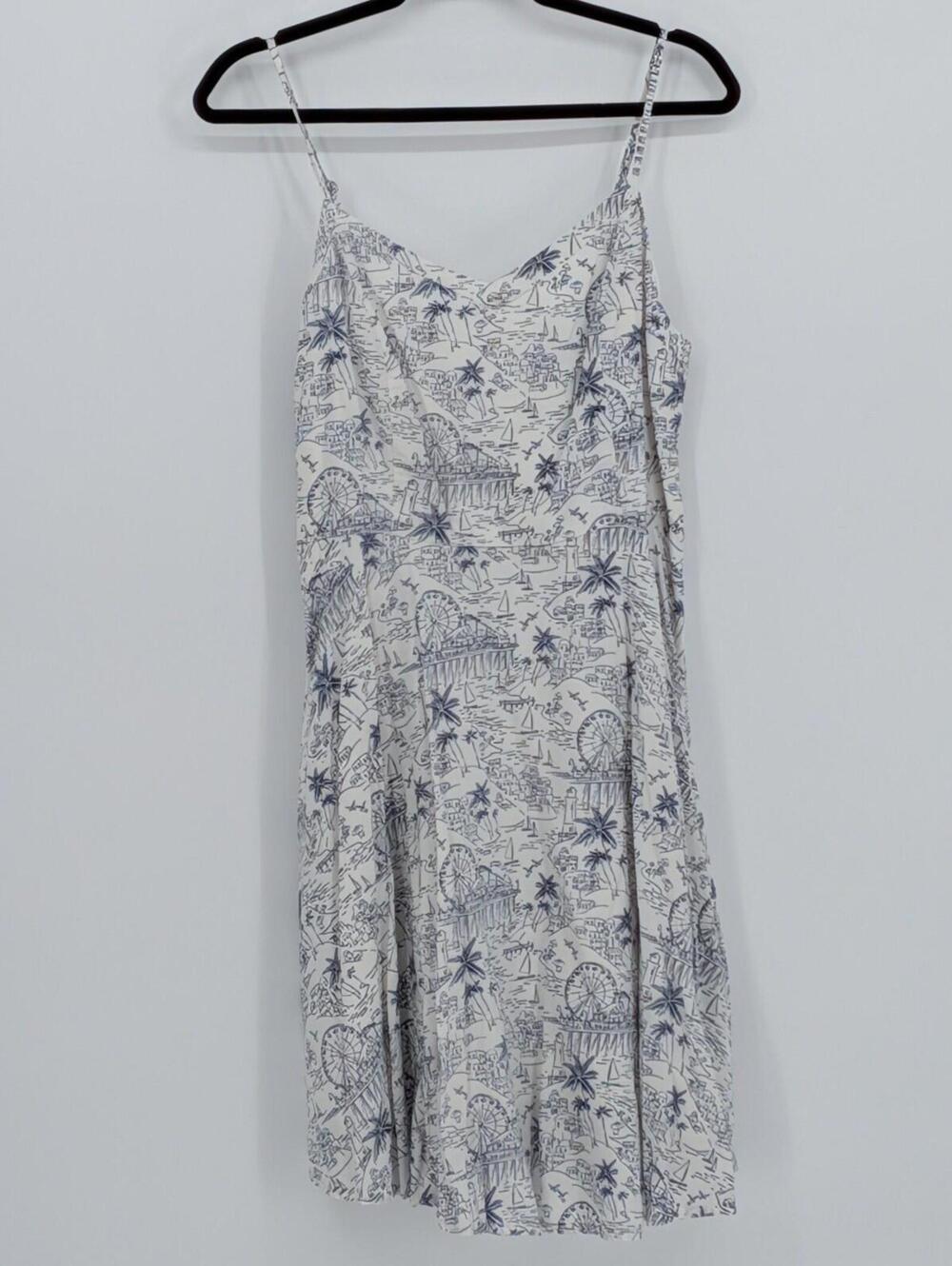 Old Navy $59 Large Blue White Coastal Toile Print Cami Smocked Back Dress - Picture 2 of 14